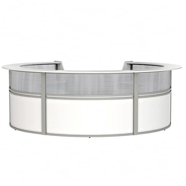 Reception Desk 11.1 ft D X 46 in H, 11.8 ft W X Thermofused Laminate, Clear, White